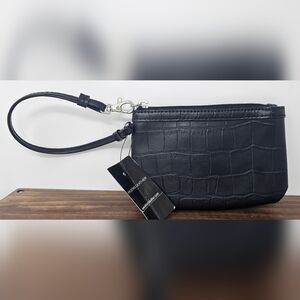 Wilson Leather's Cashwrap Wristlet Black Reptile Pattern Silver Hardware NWT